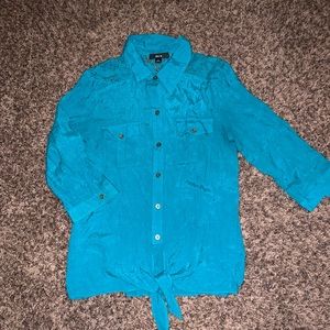 Tie front button up shirt with lace detail